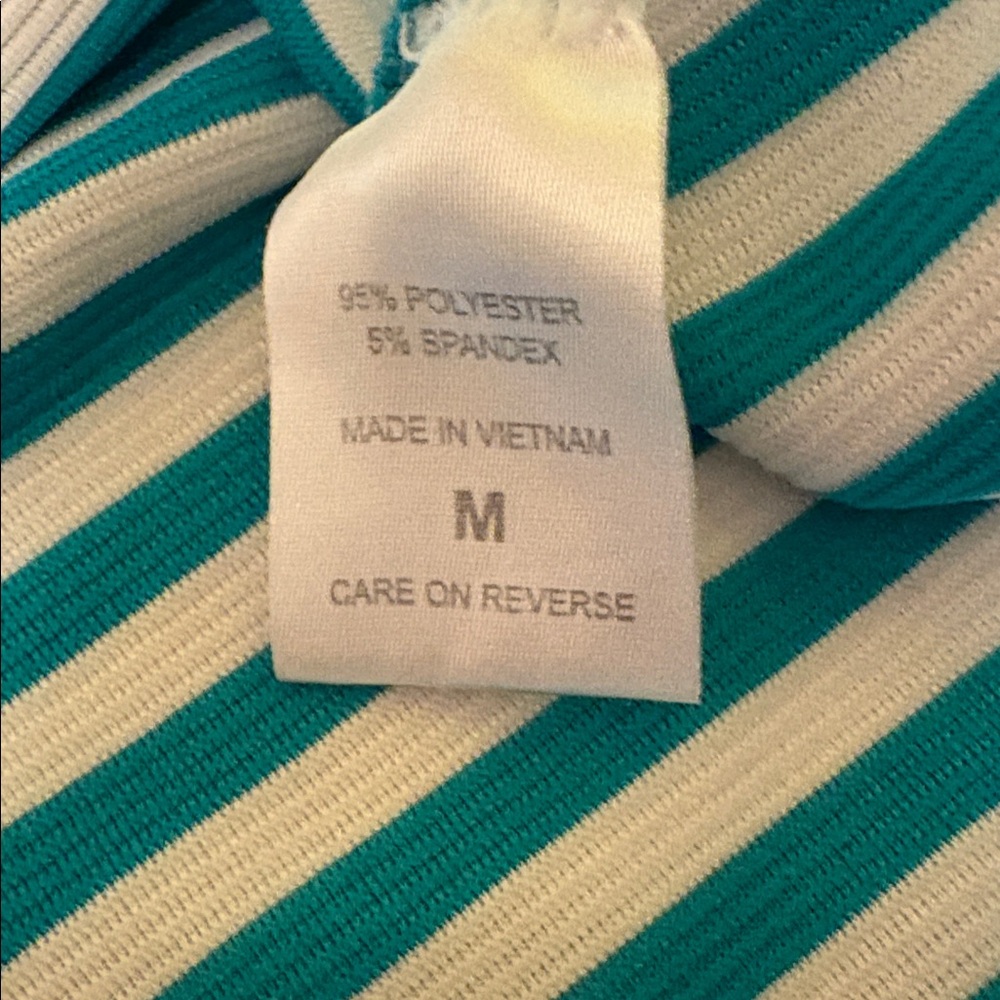 NY & Company Teal White Striped Fit Flare Dress M Summer Work - Picture 7 of 12